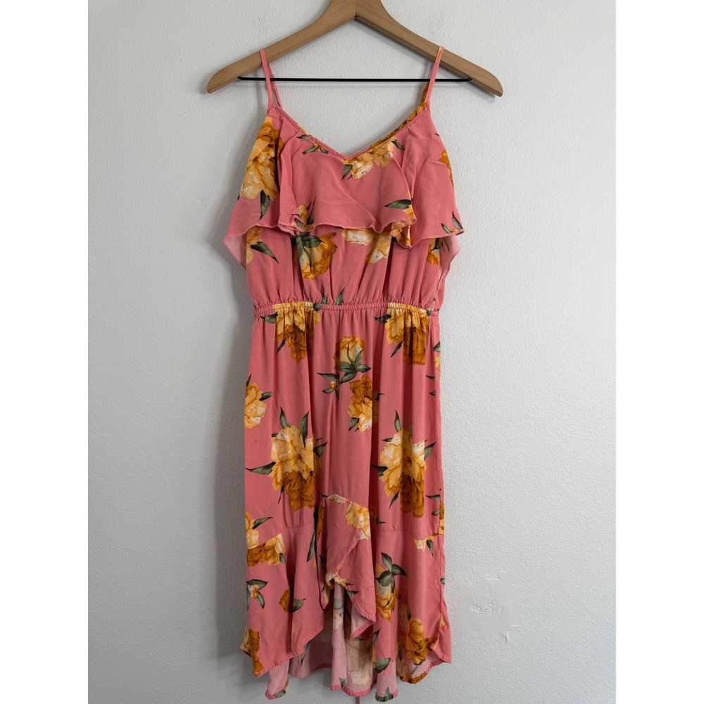 Xhilaration Pink Floral Strappy Sundress High Low Size Medium Corset Back